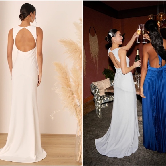 LULUS Bridal Wedding Elegant Sophisticated Chic Open Back Trumpet Mermaid Gown - Picture 5 of 5